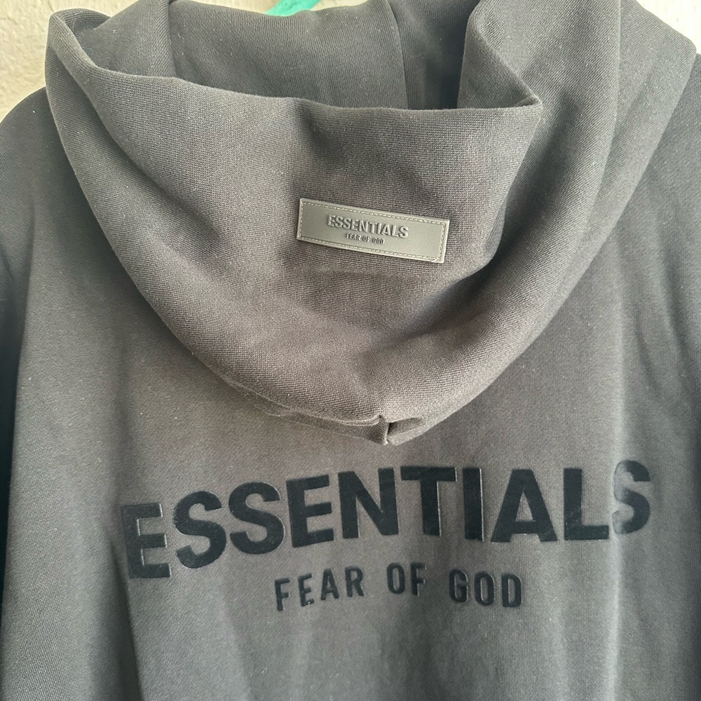 NWT Fear Of God Essentials Hoodie Stretch Limo Black - Men’s Large w/ Bag - Picture 7 of 9